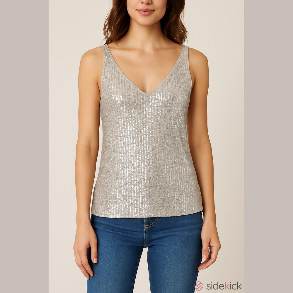 Made in Italy Silver Combo Sequins Tank Top